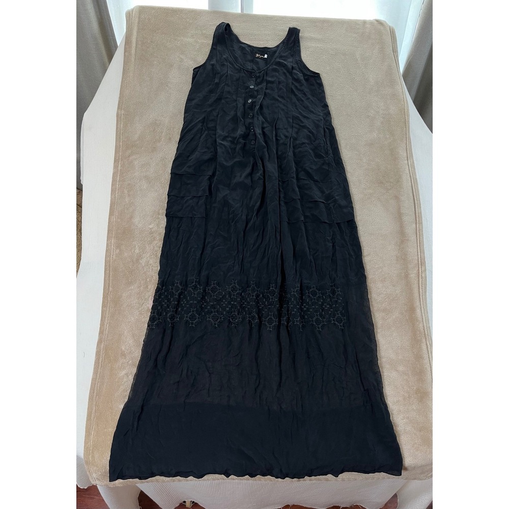 Biya Johnny Was Embroidered Lace Silk Max Dress Women's S Black Sleeveless EUC‎